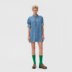 Ganni denim mini dress collar buttondown  xxs/xs like new